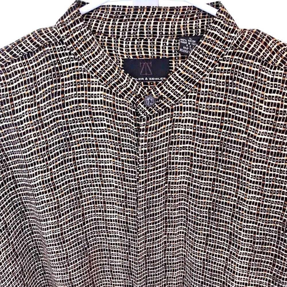 Vintage 90s Zeidler & Zeidler Rayon Geometric Print Button Shirt Mens L Taiwan